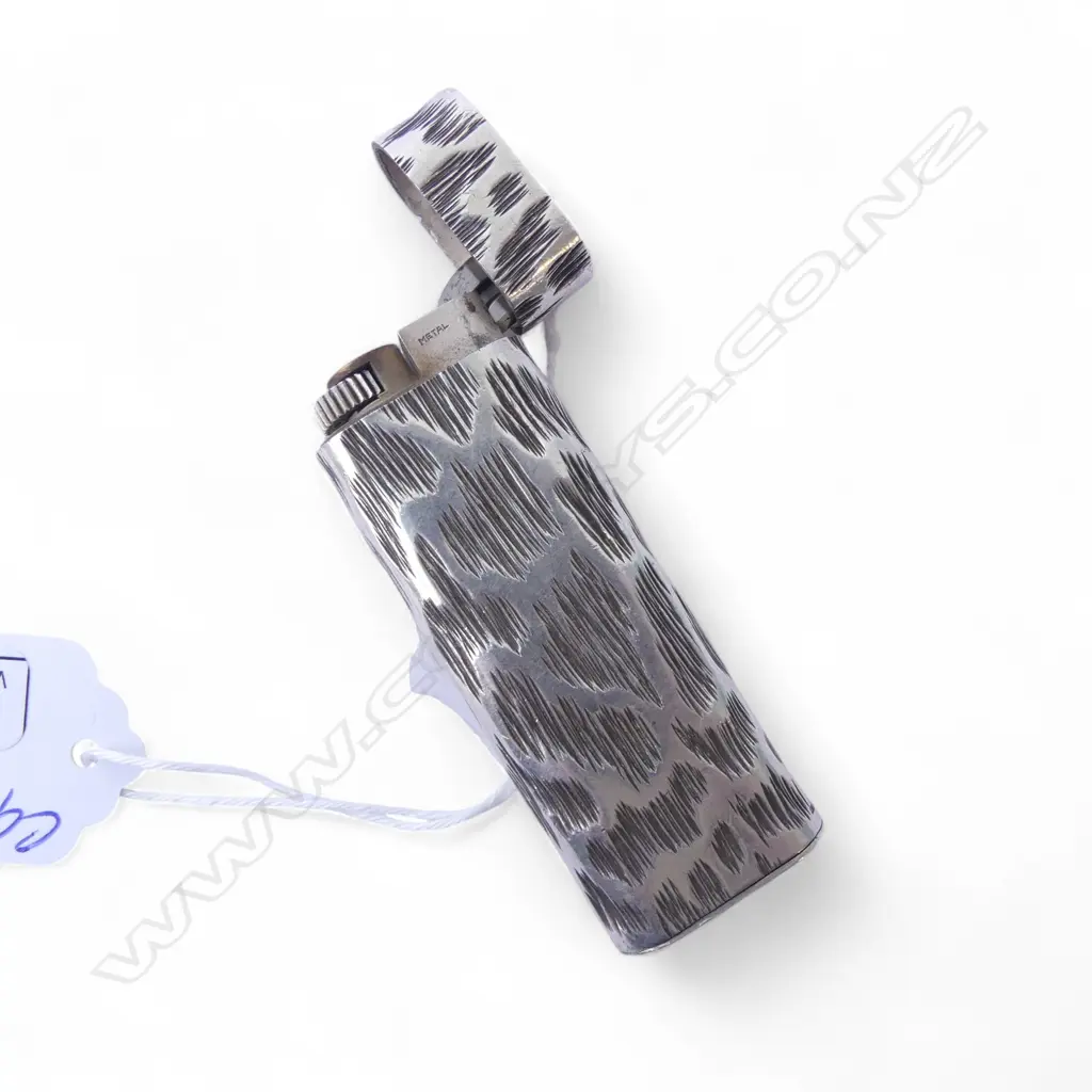 VINTAGE CARTIER SWISS SILVER & 'METAL' LIGHTER H.70mm engraved French silver hallmarked bark like finish Image 1++
