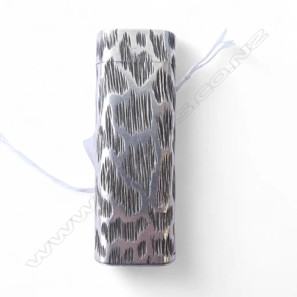 VINTAGE CARTIER SWISS SILVER & 'METAL' LIGHTER H.70mm engraved French silver hallmarked bark like finish Image 1++