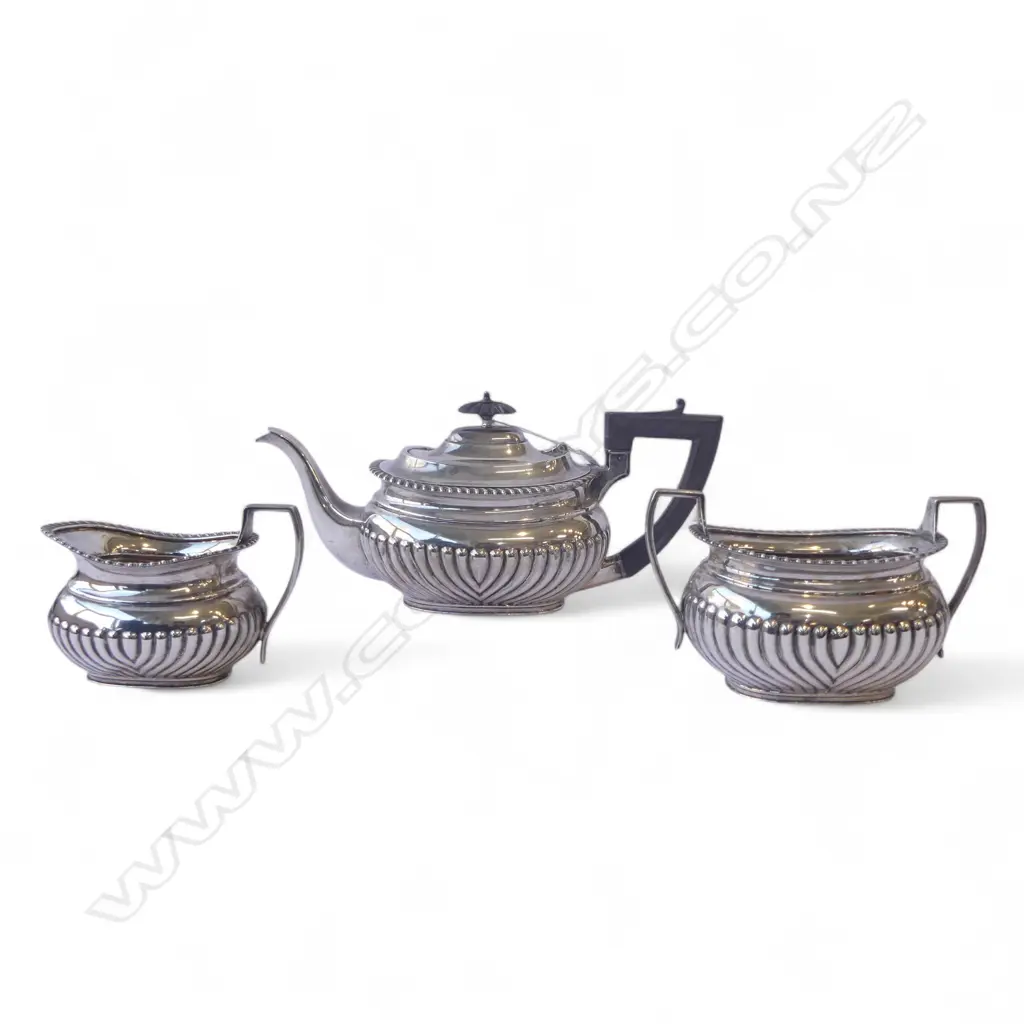 3 PCE STG SILVER TEA SET, B'HAM 1906/07 1226gms Image 1++