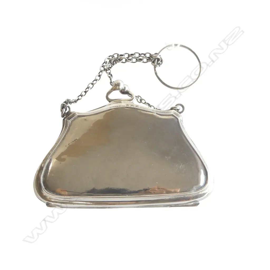EDWARDIAN SILVER PURSE with finger ring & chains. Birmingham 1905 Image 1++