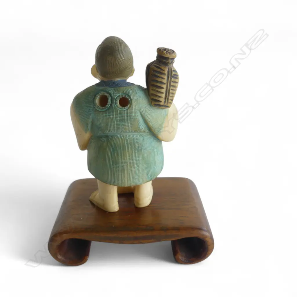 JAPANESE SIGNED NETSUKE FISHERMAN ON STAND H65 Image 1++