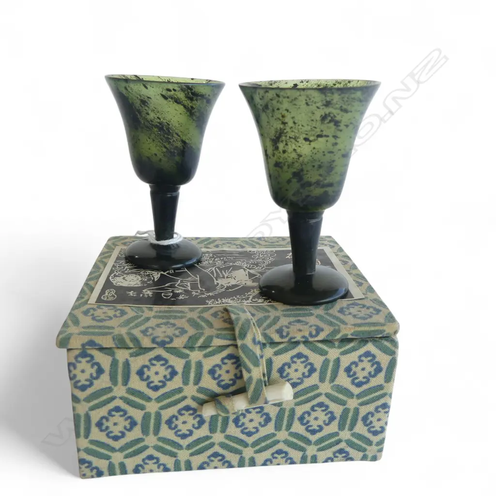 BOXED PR CHINESE VINTAGE JADE SHOT GLASSES H70MM Image 1++