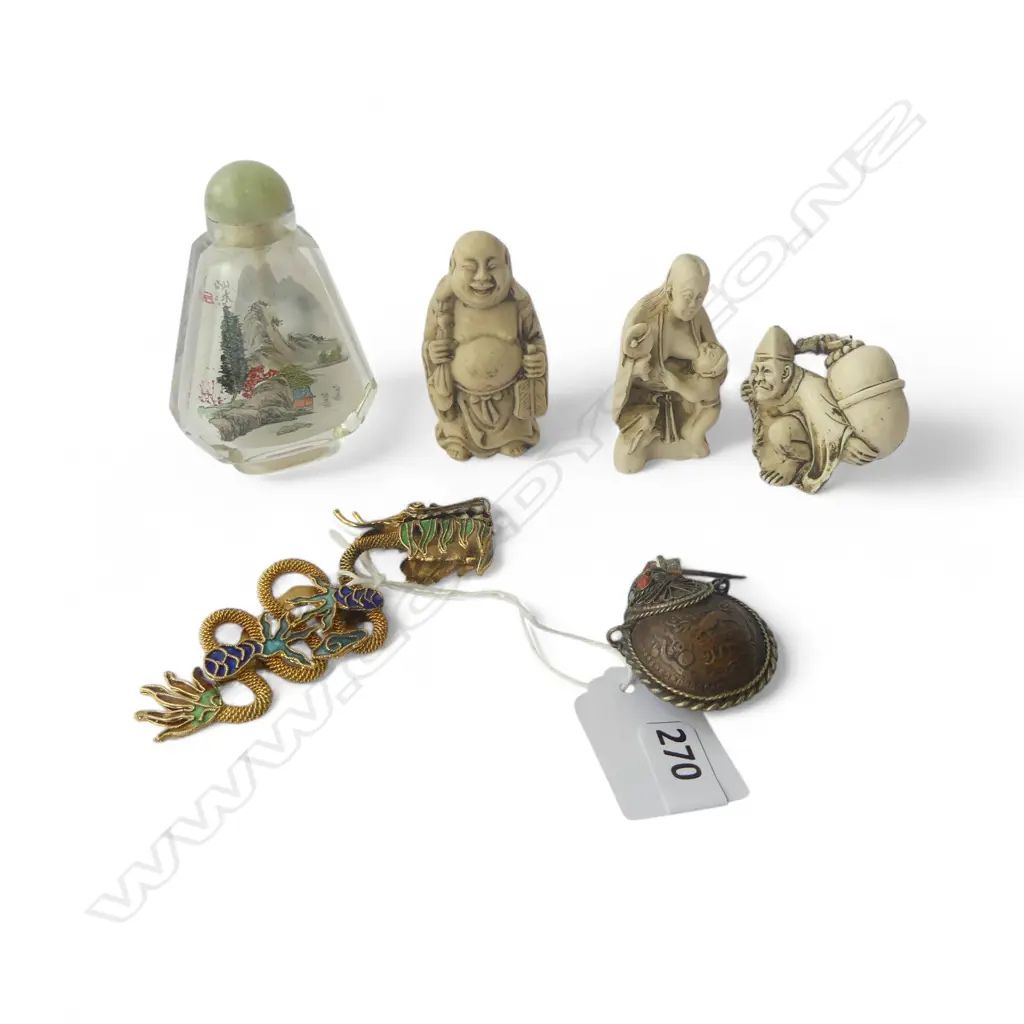 3 RESIN ORIENTAL FIGURES H.60mm, SNUFF BOTTLE, DRAGON, ETHNIC PERFUME BOTTLE PENDANT Image 1++