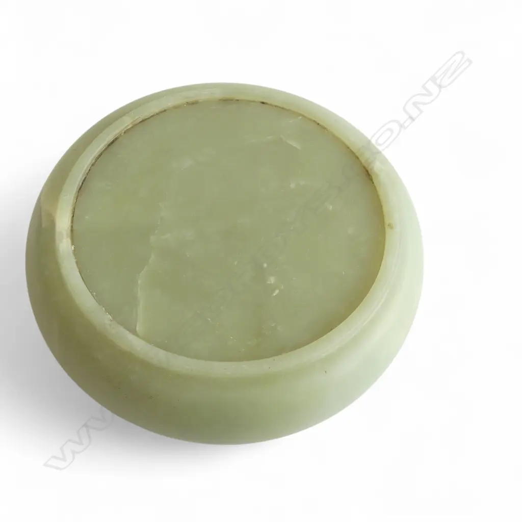 CHINESE JADE & MULTI STONE INLAID FIGURAL CIRCULAR LIDDED BOX DIA110MM Image 1++