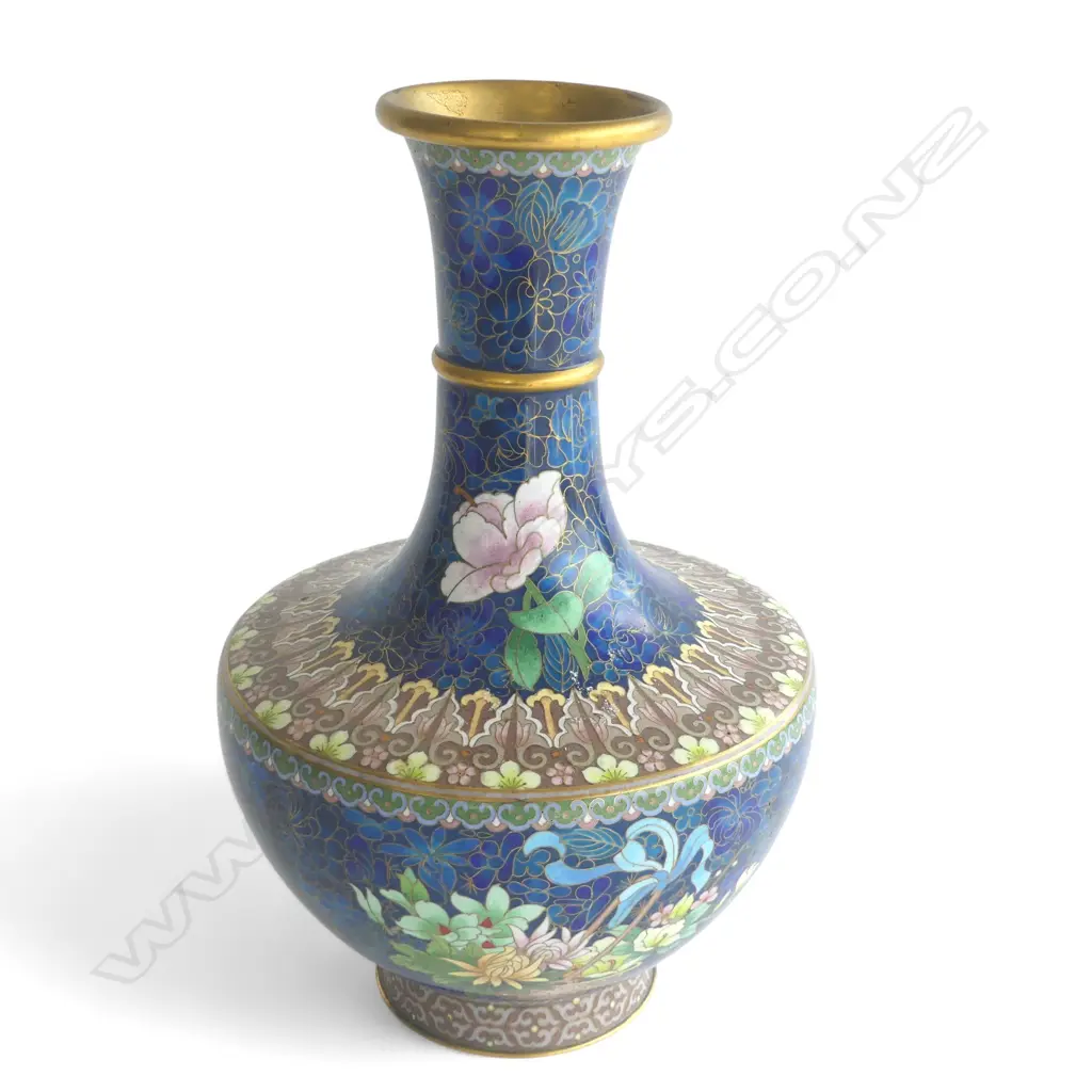 LARGE OLD CLOISONNE VASE, BALUSTER SHAPE, FLORAL SPRAY DETAIL, H.310mm Image 1++