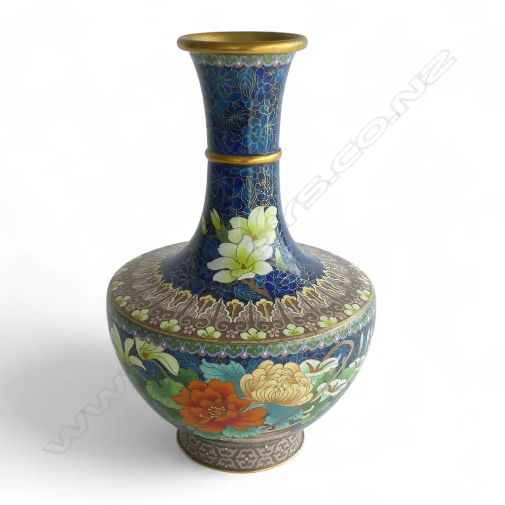 LARGE OLD CLOISONNE VASE, BALUSTER SHAPE, FLORAL SPRAY DETAIL, H.310mm Image 1++