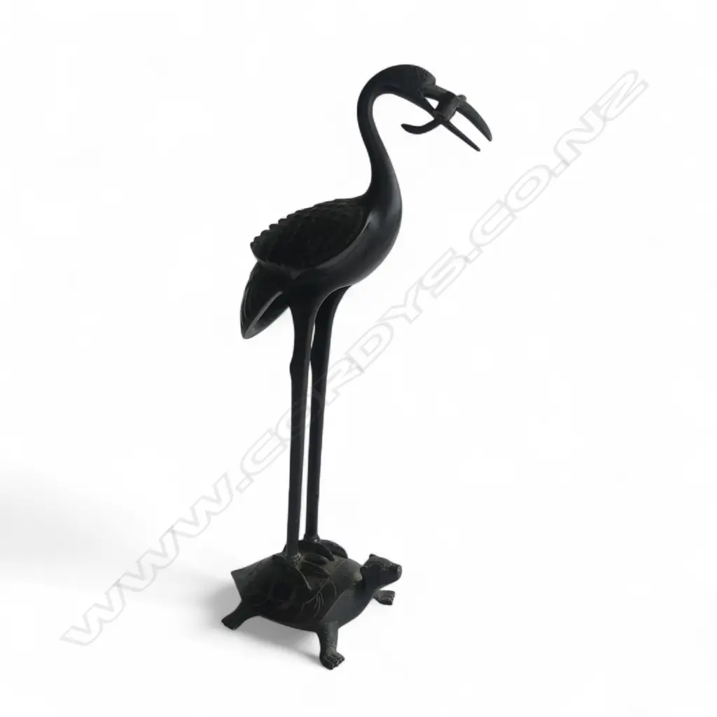 ORIENTAL BRONZE CRANE ON TURTLES BACK H300MM Image 1++