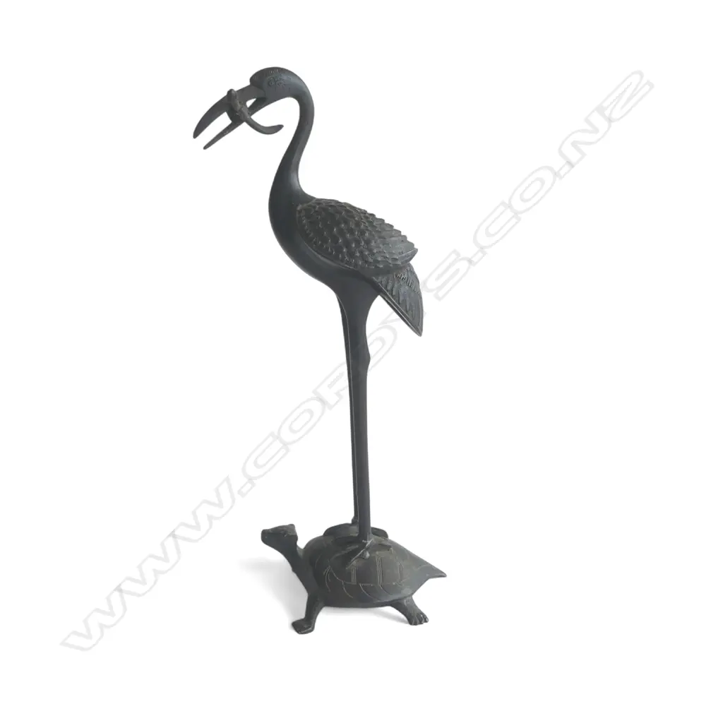 ORIENTAL BRONZE CRANE ON TURTLES BACK H300MM Image 1++