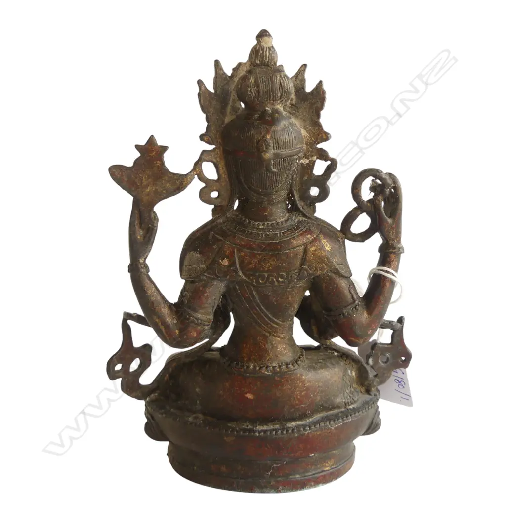 ORIENTAL METAL PRAYING FIGURINE w. 4 ARMS H.180mm Image 1++