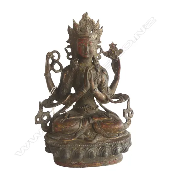 ORIENTAL METAL PRAYING FIGURINE w. 4 ARMS H.180mm
