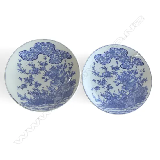 PR ORIENTAL B & W LGE PLATES birds & florals Dia.310mm