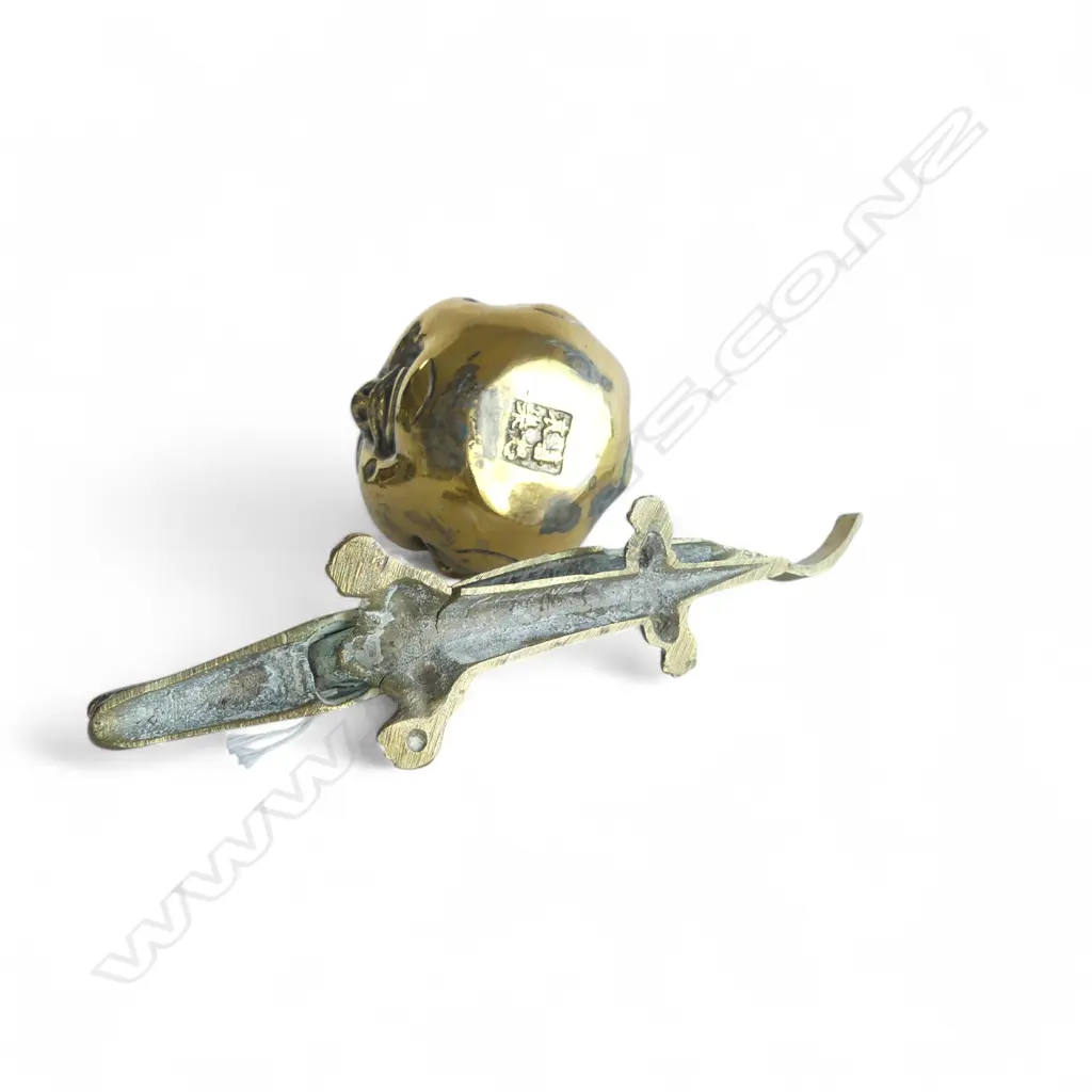 BRASS FIG of THE FOUR FACES of BUDDHA, H.75mm, impressed characters to base & VINTAGE BRASS CROC. NUT CRACKER, L.210mm Image 1++