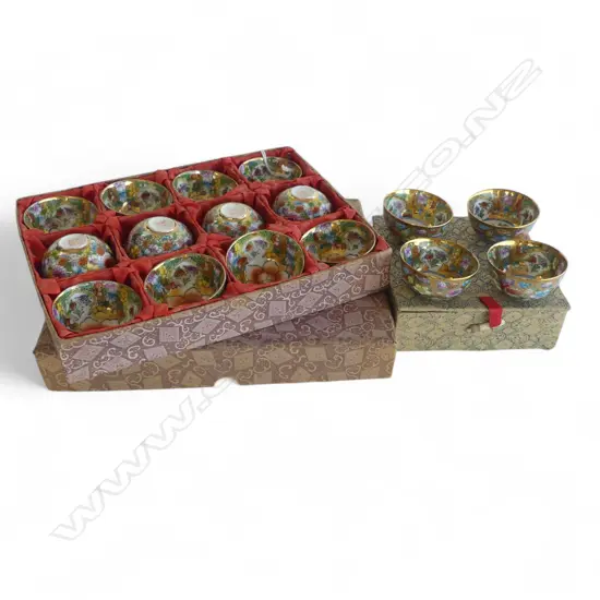 2 BOXED SETS 12 & 4 ORIENTAL TEA BOWLS DIA50MM