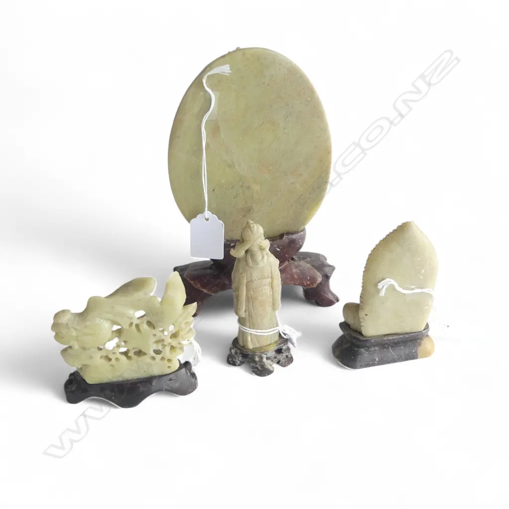 4 CHINESE VINTAGE SOAPSTONE CARVINGS H190MM TALLEST Image 1++