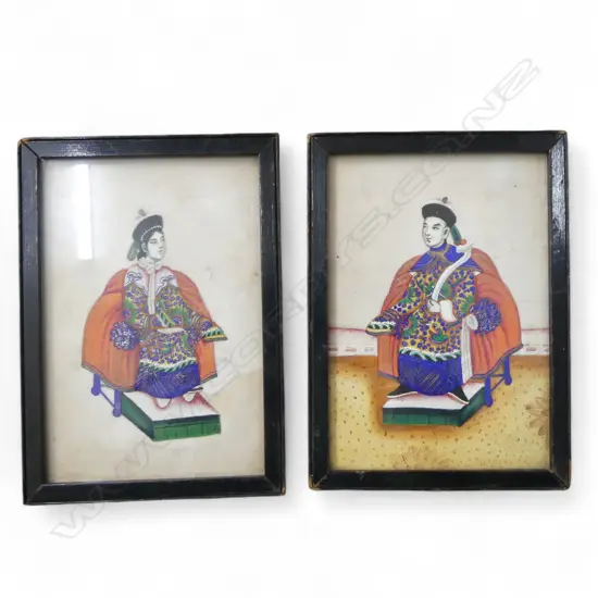 2 19THC SMALL CHINESE W/C"s ON PITH PAPER EMPORER & EMPRESS 140 X 100mm