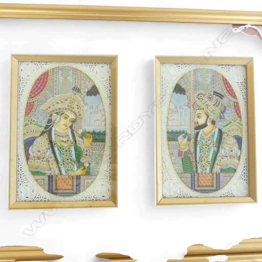IVORY HANDPAINTED IMAGES OF MAHARISHA & WIFE , BOTH, 150 x 100mm + INDIAN HANDPAINTED SILK, SCENE WITH TIGER, 120  x 170 Image 1++