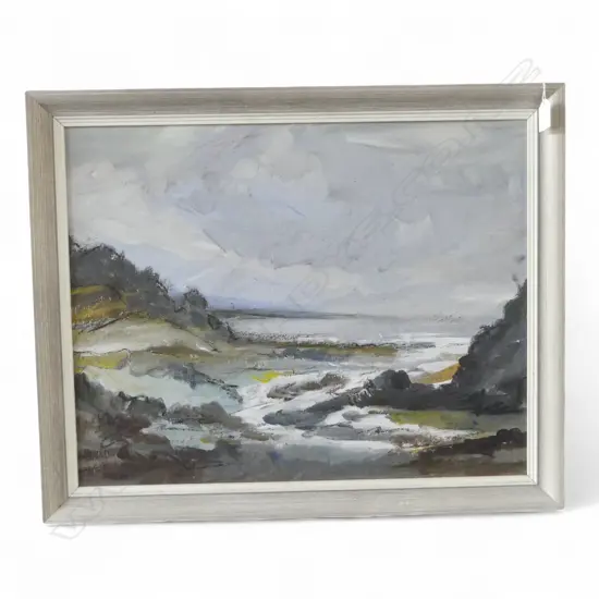 EMILY JACKSON 'BETHELLS BEACH' ACYRLIC & OIL PASTEL ON BOARD 440x560mm