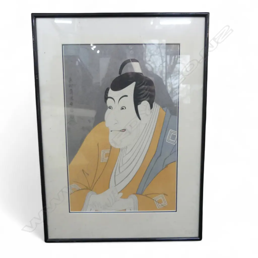 FRAMED JAPANESE WOODBLOCK PRINT, ICHIKAWA EBIZO IV AS TAKEMURA SADANOJO, 390x250mm Image 1++