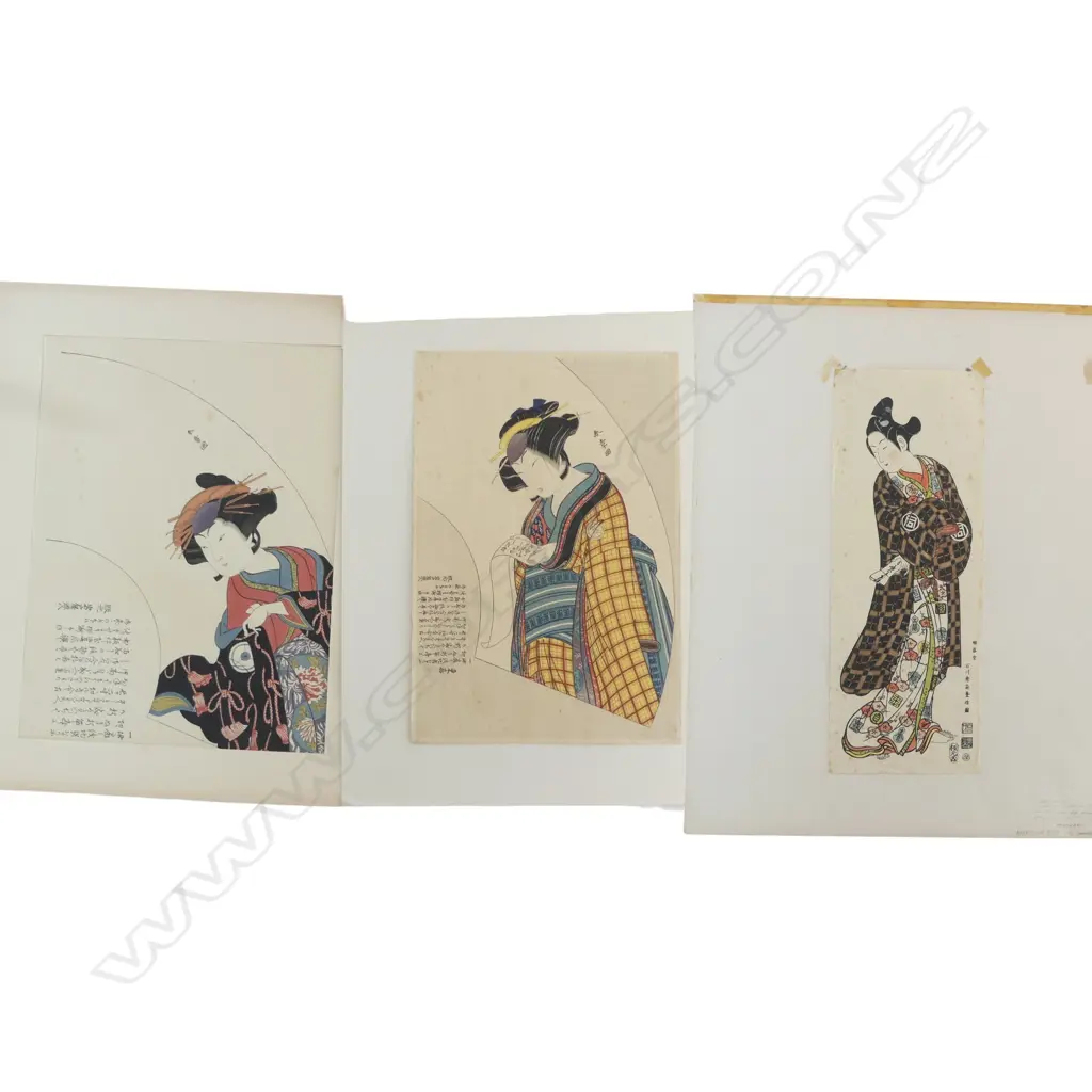 3 UKIYO-E WOODBLOCK PRINTS; 2 KATSUKAWA SHUNSHO OF KABUKI ACTORS & ISHAKAWA TOYONOBU ACTOR... Image 1++