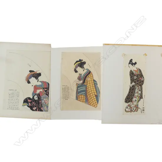 3 UKIYO-E WOODBLOCK PRINTS; 2 KATSUKAWA SHUNSHO OF KABUKI ACTORS & ISHAKAWA TOYONOBU ACTOR...