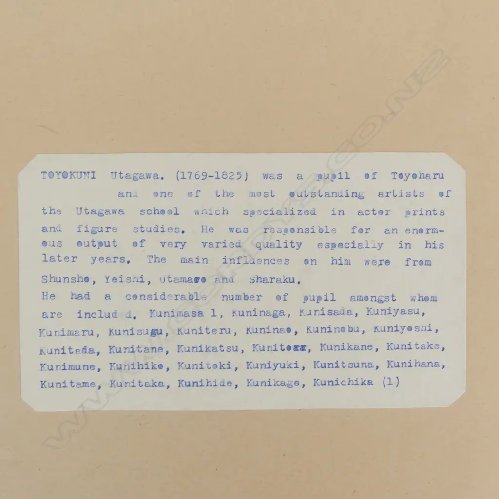 7 UNFRAMED 20thC UKIYO-E KUBUKI RESTRIKES Incl. UTAGWA TOYOKUNI 385x260mm foxing to some, unframed Image 1++