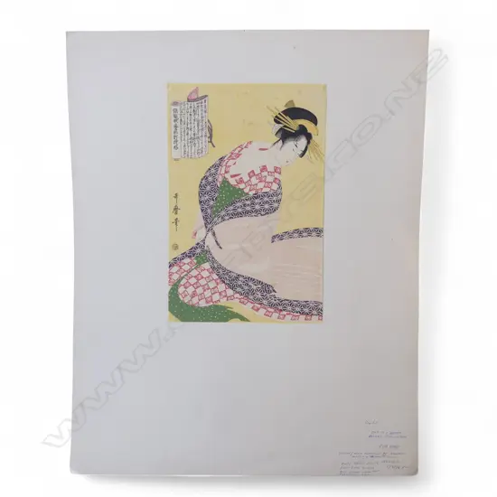 UKIYO-E WOODBLOCK PRINT by KITAGAWA UTAMARO; 'THE WHITE SURCOAT' POSSIBLE HASHIGUCHI GOYO 1920s RESTRIKE 275x180mm...