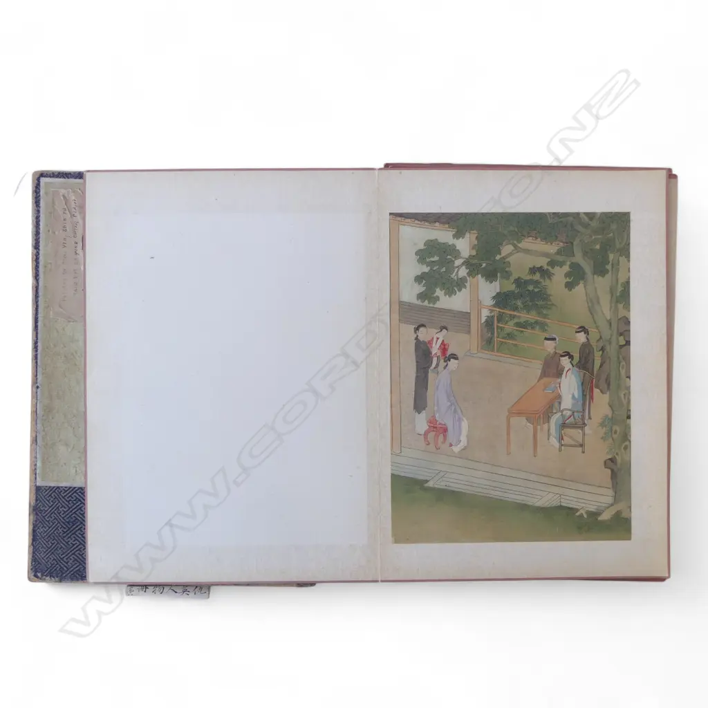 10 OLD CHINESE PAINTINGS ON SILK IN PAPER ALBUM, READING KANGXI/QING DYNASTY, DOUBLE GOURD MARK POSSIBLY BY QIU YING?... Image 1++