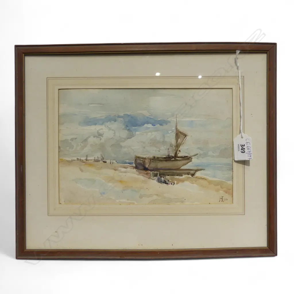 WC, BOAT IN LANDSCAPE, INITIALLED FH 1902 (NOT FRANCES HODGKINS VIA MARY KISLER) 155x235mm foxing Image 1++