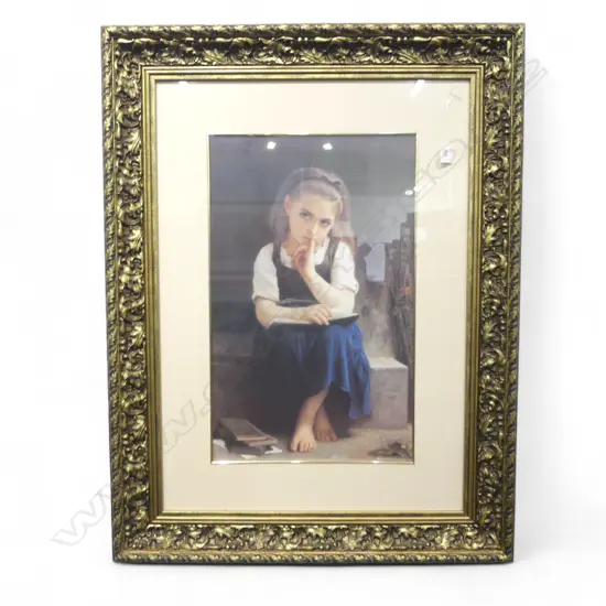 WILLIAM-ADOLPHE BOUGEUREAU PAUSE FOR THOUGHT COLOUR PRINT IN DECORATIVE FRAME 600 X 370MM