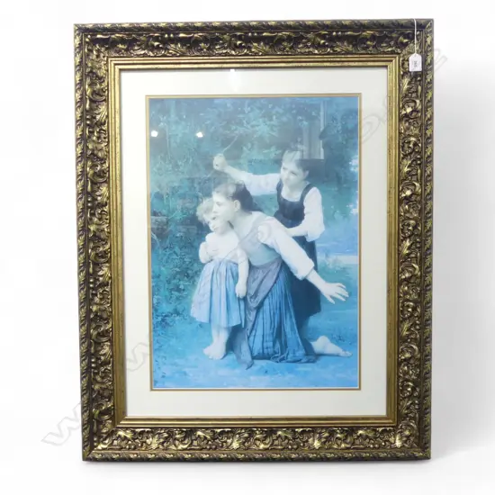 FRAMED ELIZABETH GARDNER PRINT OF THREE CHILDREN IN DECORATIVE GOLD FRAME 930 X 750MM