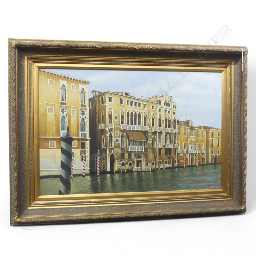 SIGNED ROCCO VENETIAN VIEW OIL ON CANVAS IN DECORATIVE GOLD FRAME 600 X 900MM Image 1++