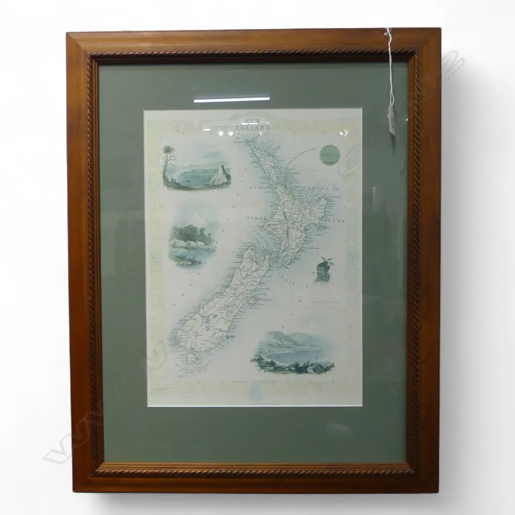 JOHN TALLIS & CO; MODERN MAP PRINT OF EARLY NZ 370x260mm Image 1++