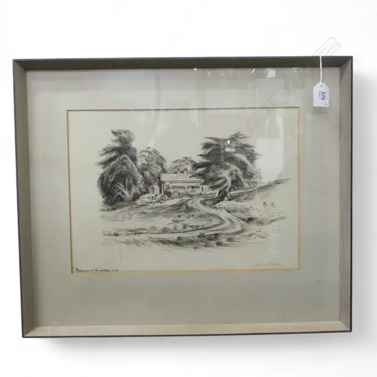 ERIC LEE JOHNSON 'HOUSE IN DARGAVILLE 1955', PEN & INK, SIGNED, 240 x 360mm