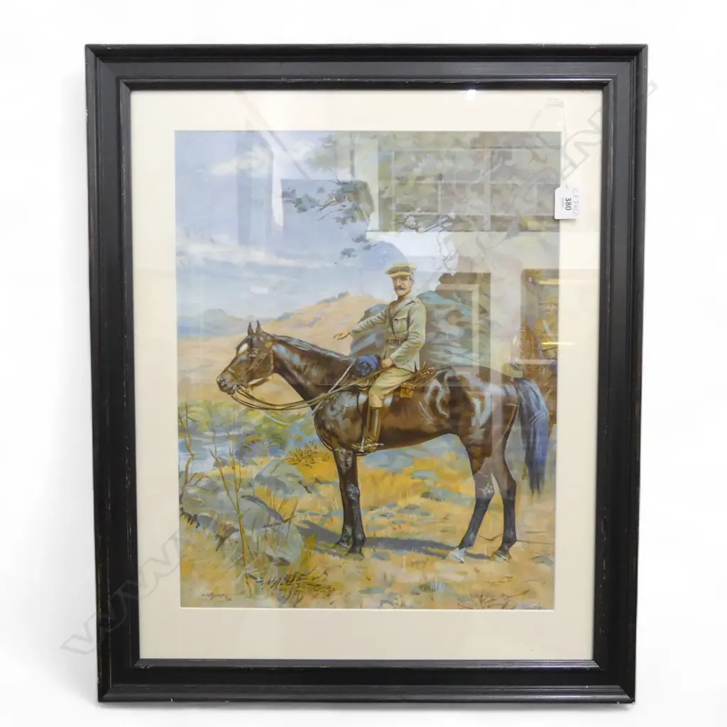 WALTER ARMIGER BOWRING (NZ 1874-1931) NZ BOER WAR SOLDIER ON HORSEBACK, CHORMOLITHOGRAPH 485x385mm Image 1++