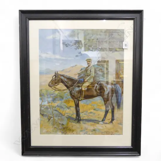 WALTER ARMIGER BOWRING (NZ 1874-1931) NZ BOER WAR SOLDIER ON HORSEBACK, CHORMOLITHOGRAPH 485x385mm