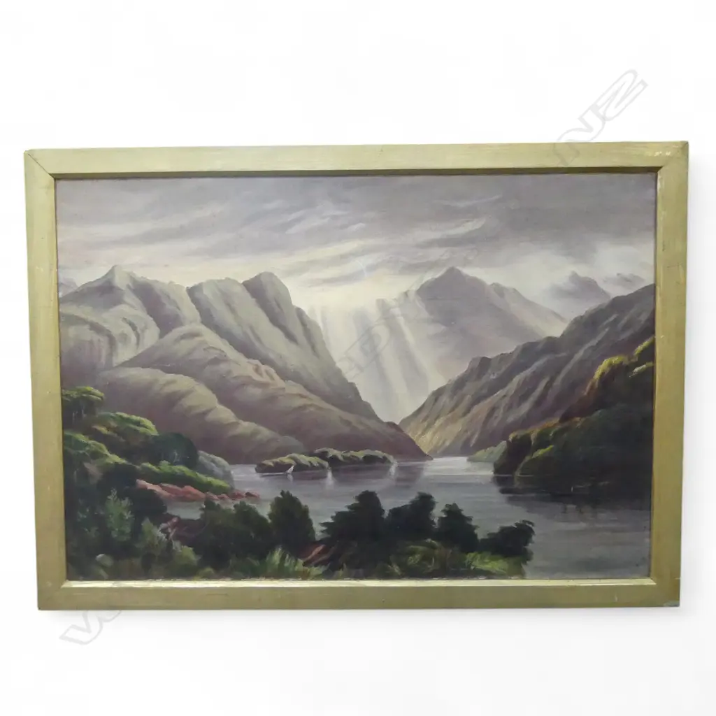 19thC MOUNTAIN LANDSCAPE, OIL on BOARD Image 1++