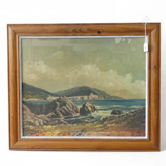 OIL ON BOARD COASTAL SCENE SIGNED E TAYLOR H400 L490MM