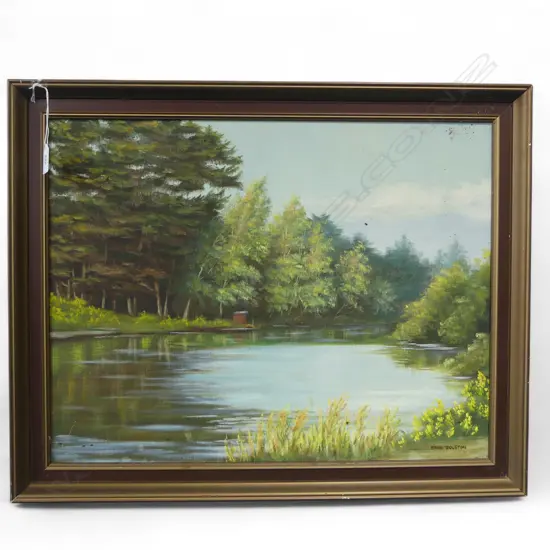 OIL ON BOARD RIVER SCENE SIGNED ENID ROLSTON H440 L580MM