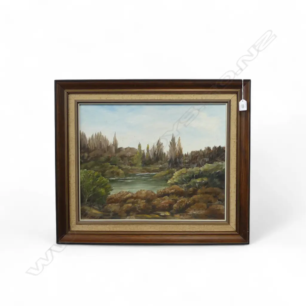 OIL ON BOARD RIVER SCENE SIGNED MARY FAWCETT H400 L490MM Image 1++