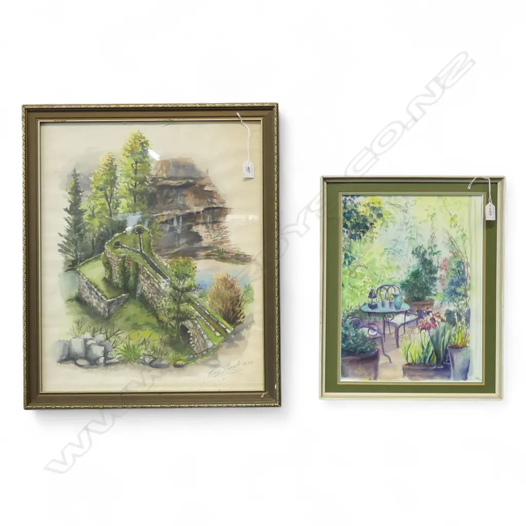 2 W/CS GARDEN CORNER BY ZENA JUDGE H390 L290MM & BRIDGE SCENE H570 L470MM Image 1++