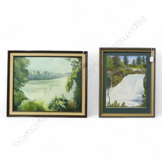 2 SIGNED OILS ON BOARD HUKA FALLS H380 L300MM & MANAWATU BY WENDY GRVAR H390 L500MM