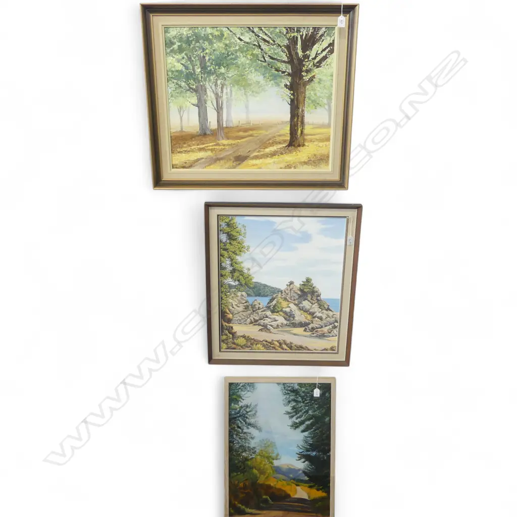 3 OIL PTGS NZ SCENES, CORNWALL PARK, COASTAL SCENE & RURAL LANDSCAPE Image 1++