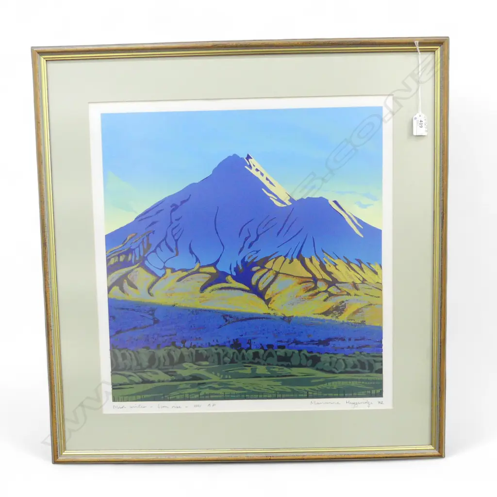 MARIANNE MUGGERIDGE (b. NZ 1952) 'MID WINTER SUN RISE' (MOUNT TARANAKI) A.P. SCREEN PRINT '92 520x490mm Image 1++