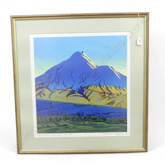 MARIANNE MUGGERIDGE (b. NZ 1952) 'MID WINTER SUN RISE' (MOUNT TARANAKI) A.P. SCREEN PRINT '92 520x490mm