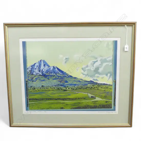 MARIANNE MUGGERIDGE (b. NZ 1952) 'MIDDAY MID WINTER' (MOUNT TARANAKI) SCREEN PRINT 15/16 '92 465x600mm