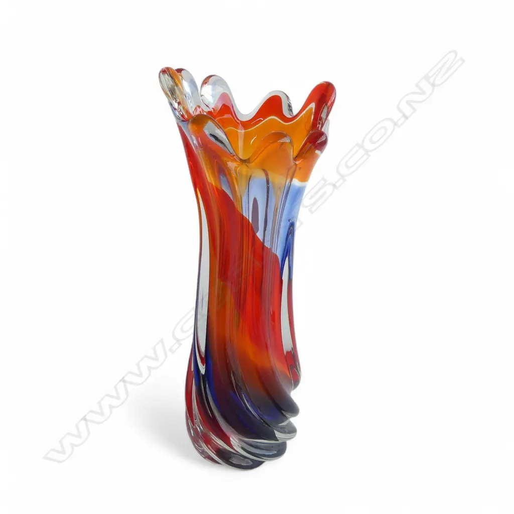 RETRO RED ORANGE & BLUE STUDIO GLASS VASE H300MM Image 1++