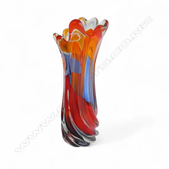 RETRO RED ORANGE & BLUE STUDIO GLASS VASE H300MM