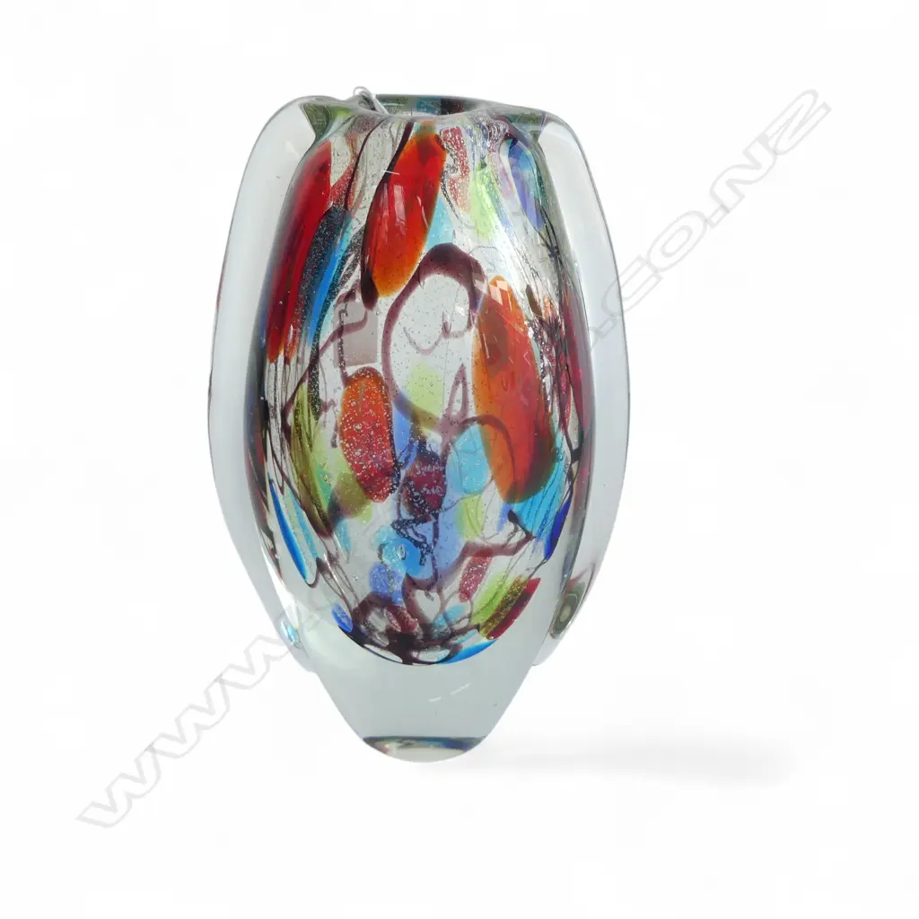 MURANO SOMMERSO ART GLASS VASE clear body with internal coloured patterns ribbed sides. H.260mm. Image 1++