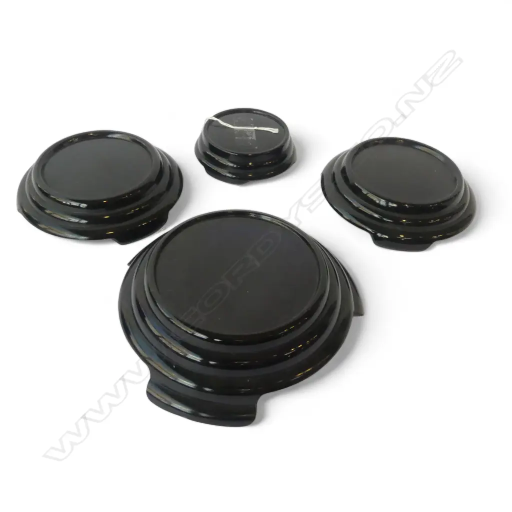 4 DECO BLACK GLASS VASE STANDS - ENGLAND 100-170mm dia Image 1++