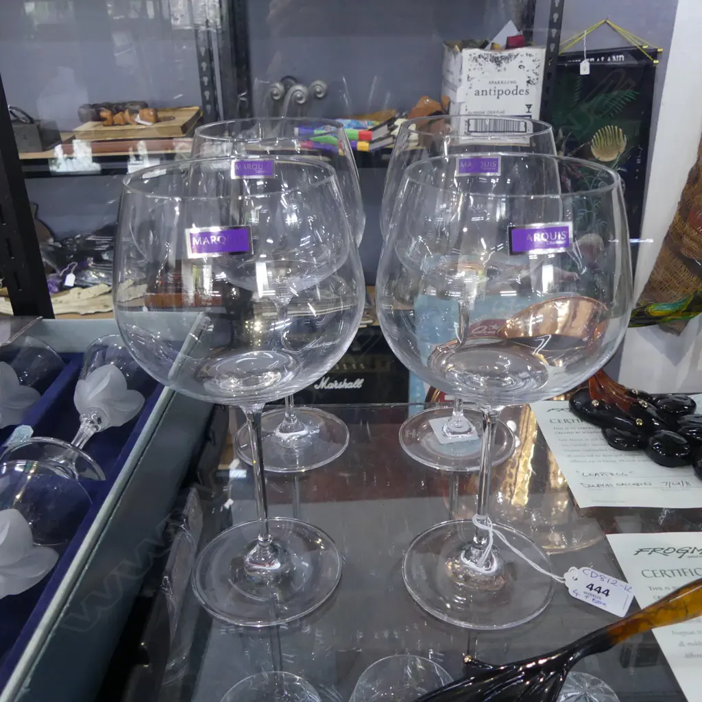 Set 4 Marquis Waterford large gin balloon glasses. 'Optic' ribbed bowls. In original box Image 1++